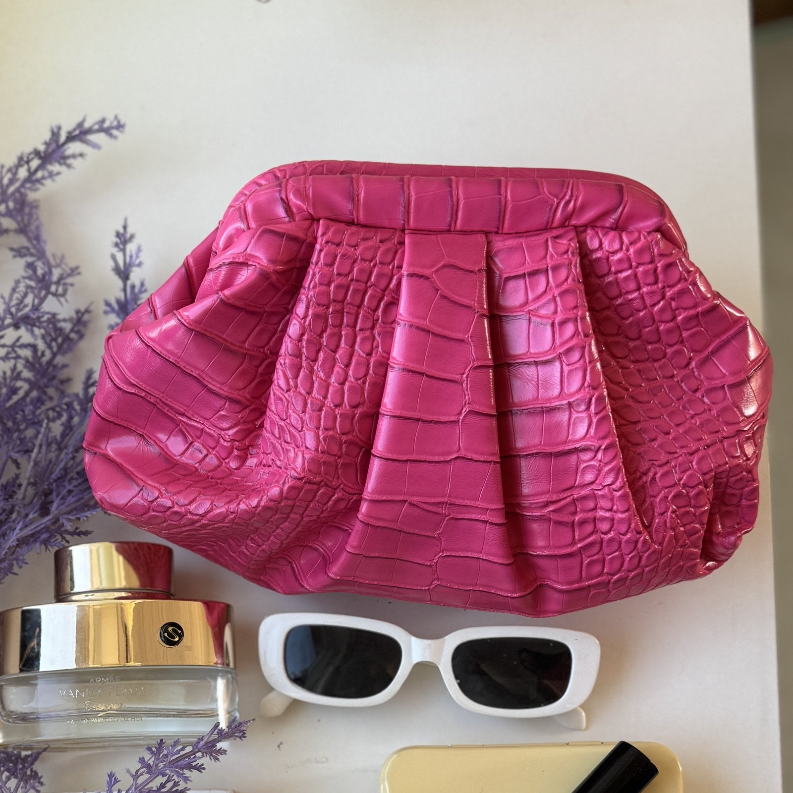 Croc-Embossed PU Leather Cloud Shoulder Bag