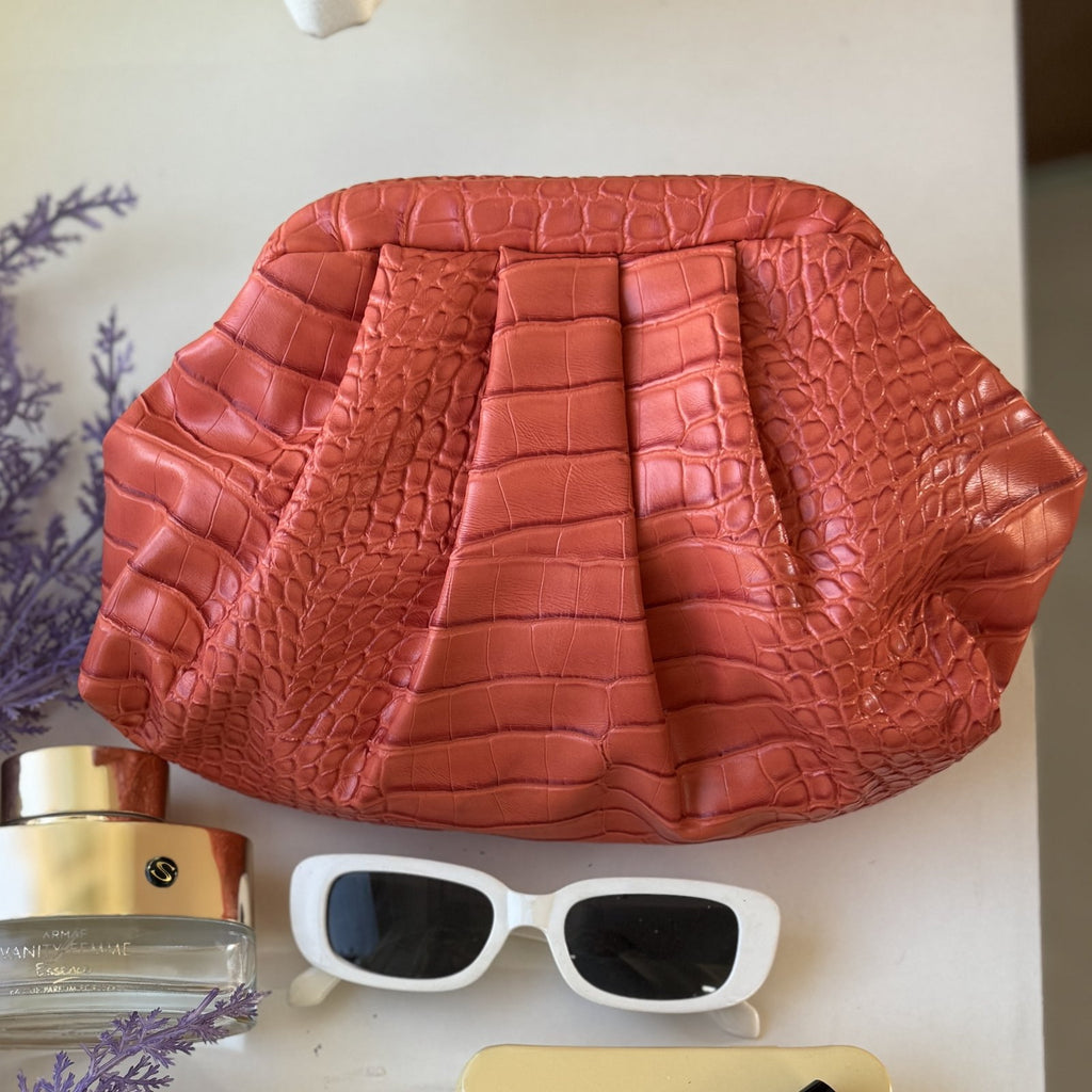 Croc-Embossed PU Leather Cloud Shoulder Bag