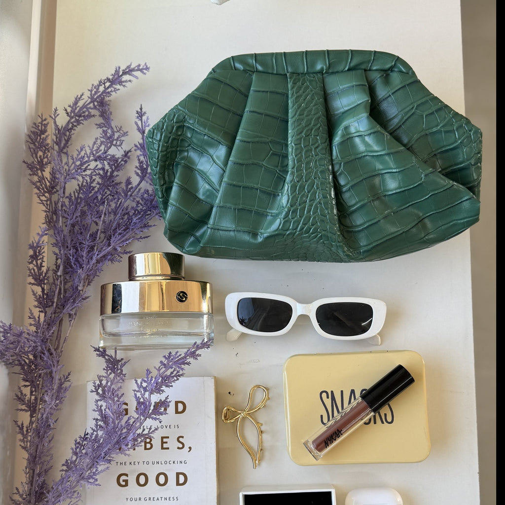 Croc-Embossed PU Leather Cloud Shoulder Bag