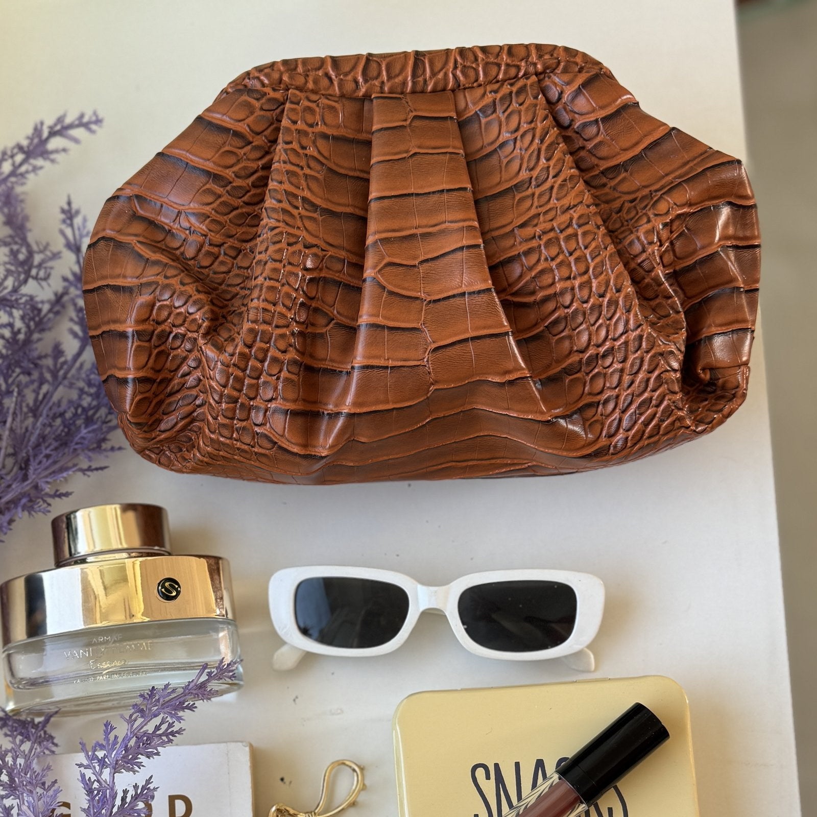 Croc-Embossed PU Leather Cloud Shoulder Bag