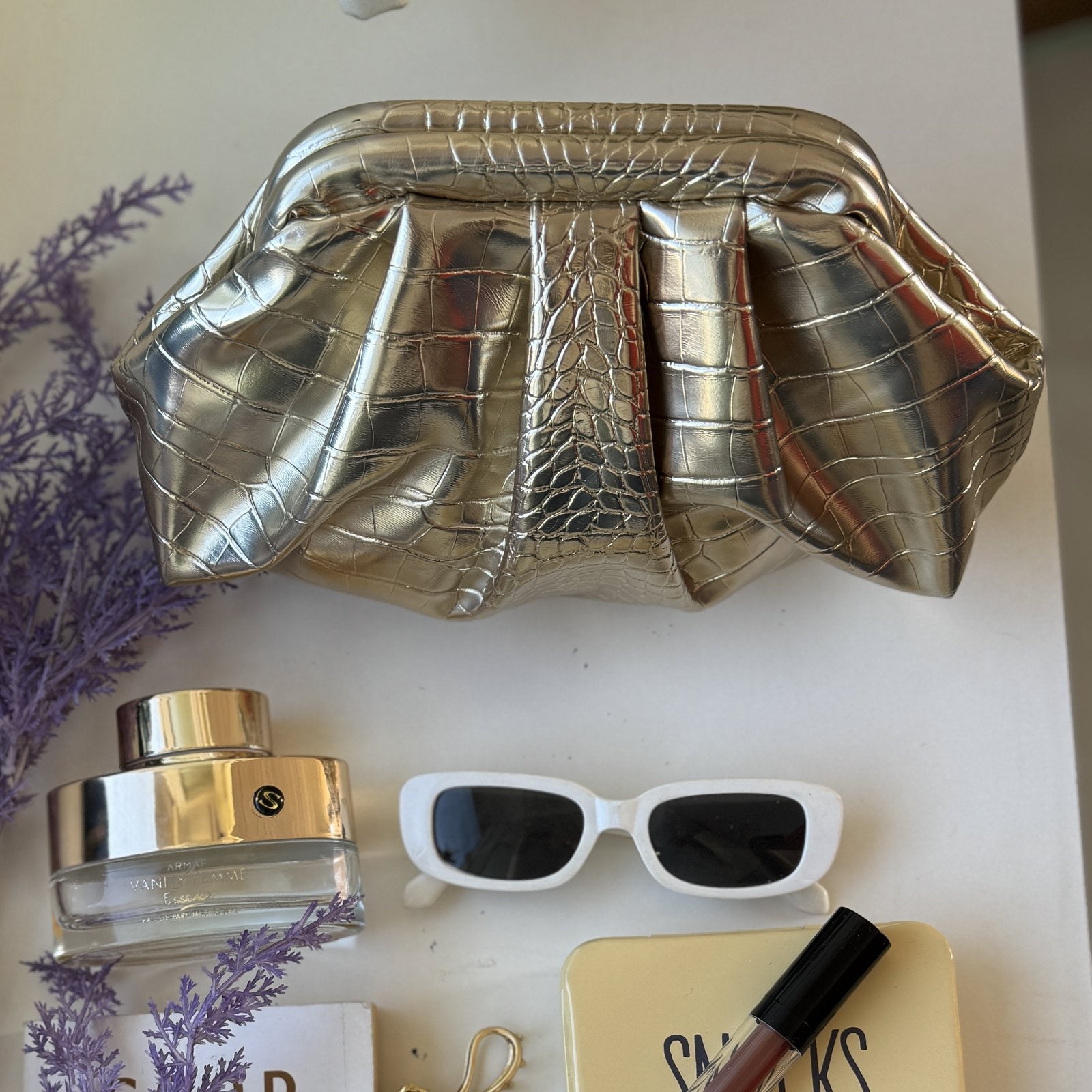 Croc-Embossed PU Leather Cloud Shoulder Bag