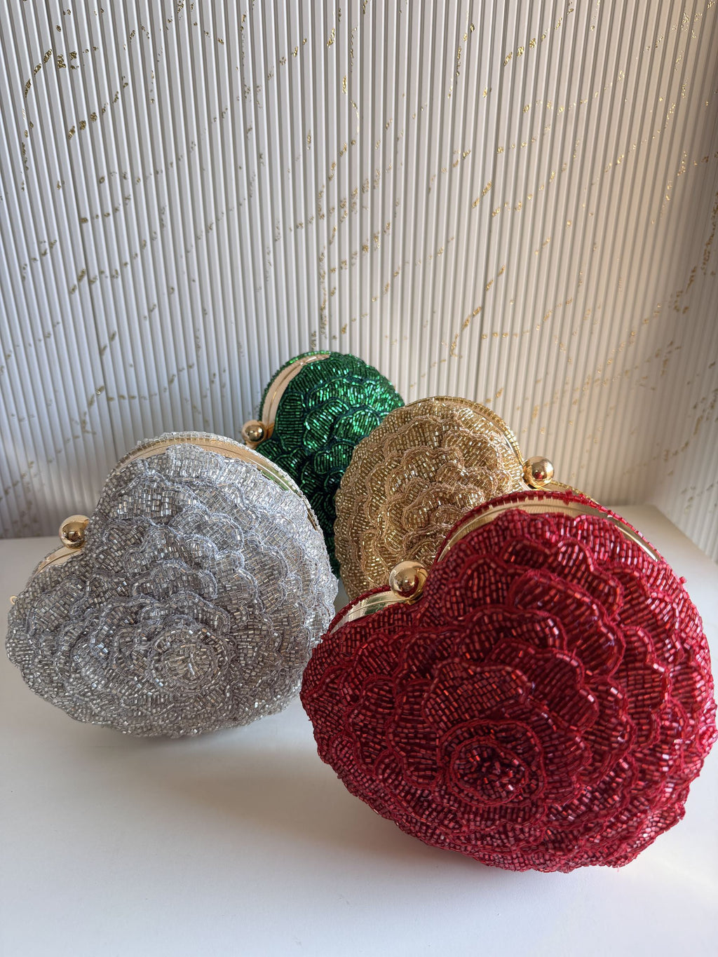 Detailed close-up of the hand-sewn beads, highlighting the precise rows and color gradients.