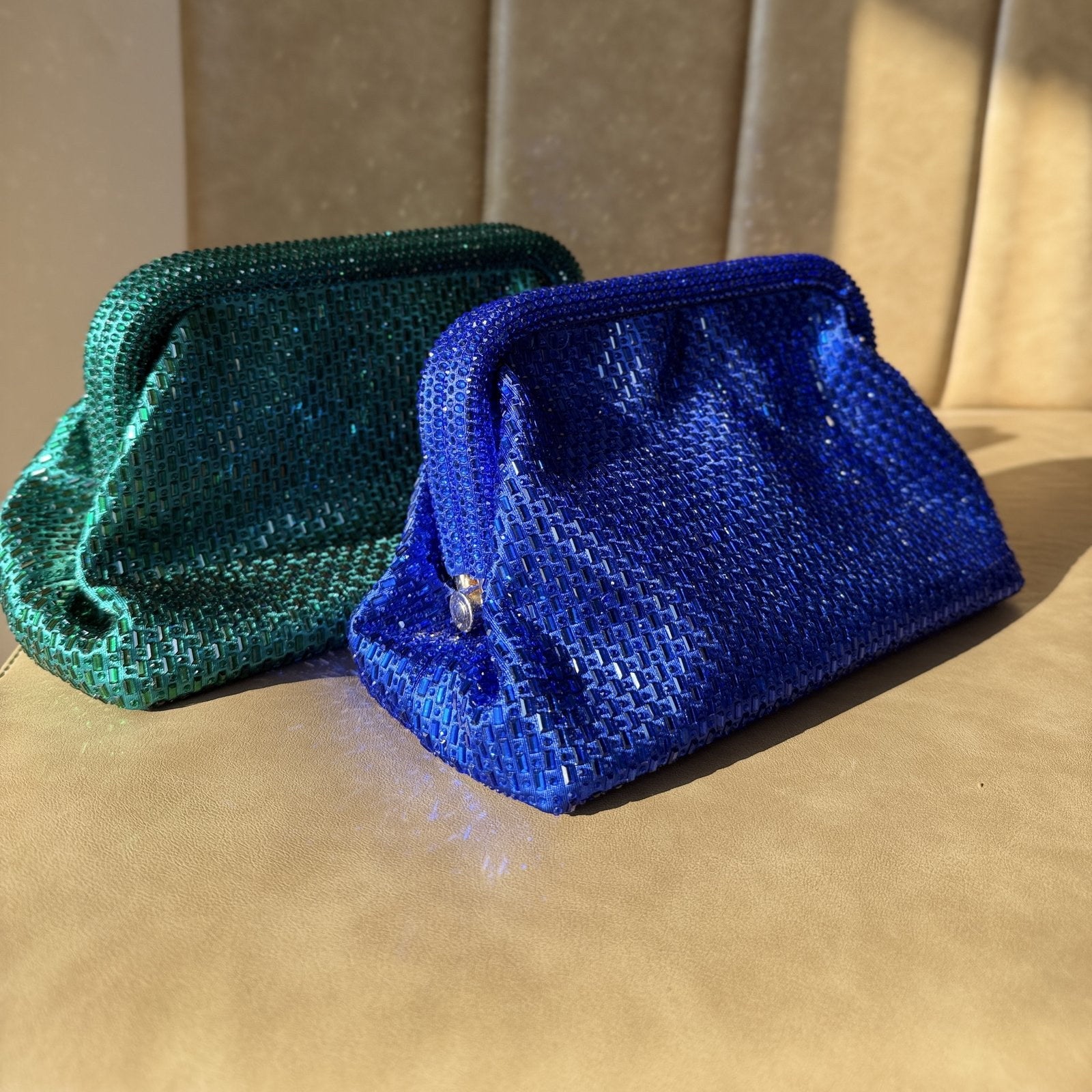 Close-up of the frame hinge and corner stitching of the Aurelle bag.