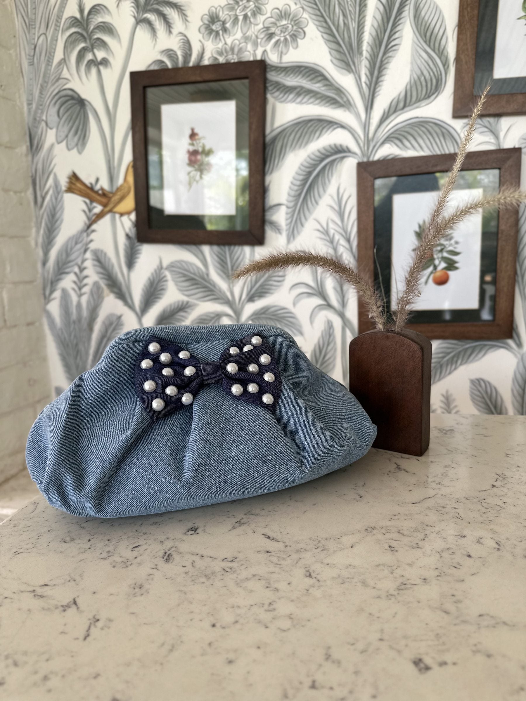 Back view of the Belle Bow soft gathers showing the pillowy plush texture and premium fabric stitching.