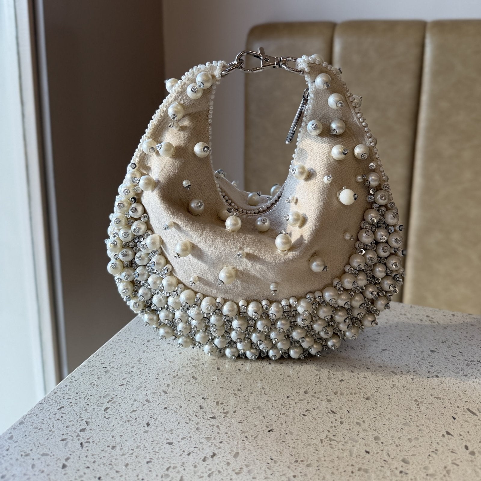 Frosted Pearl Premium Suede Evening Bag