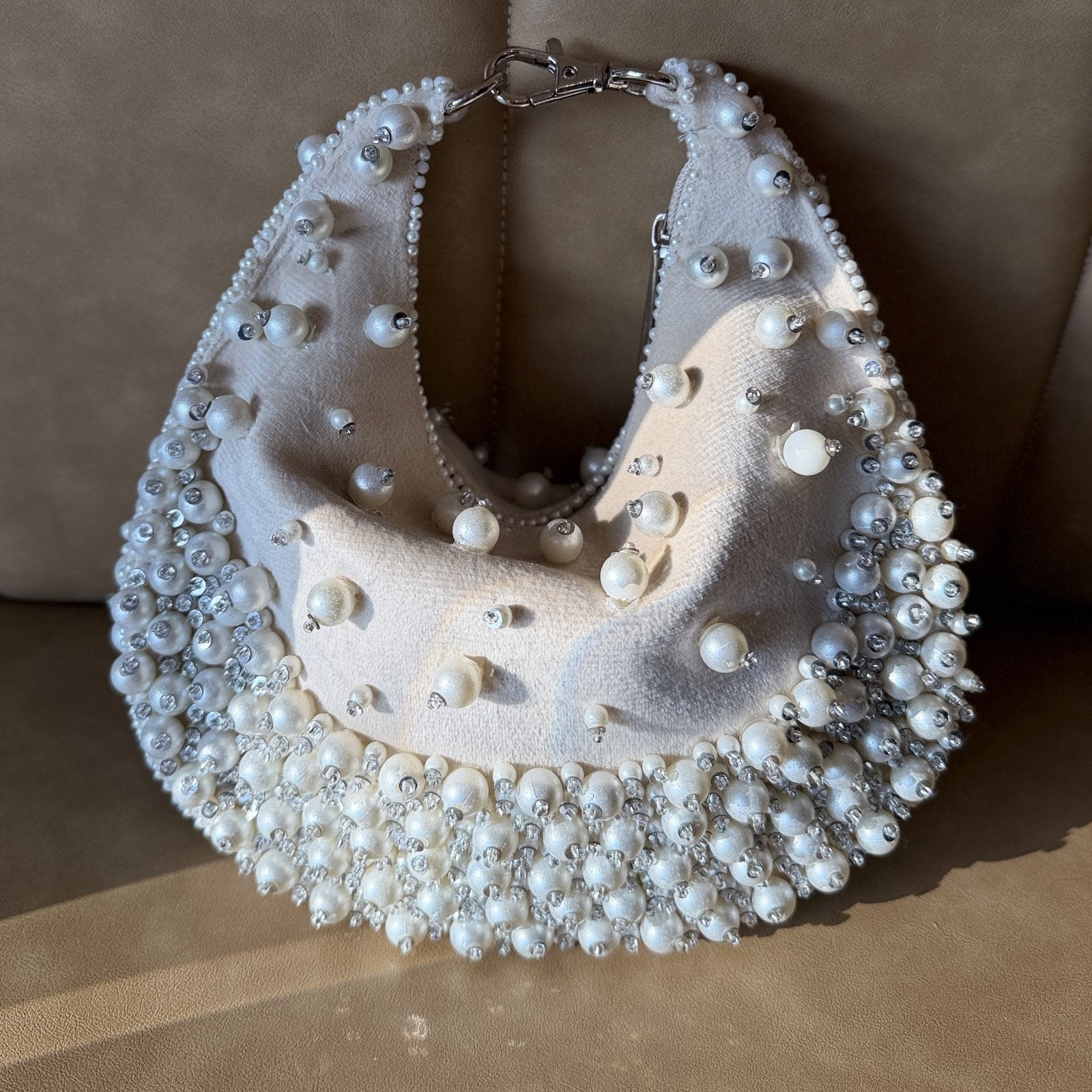 Frosted Pearl Premium Suede Evening Bag