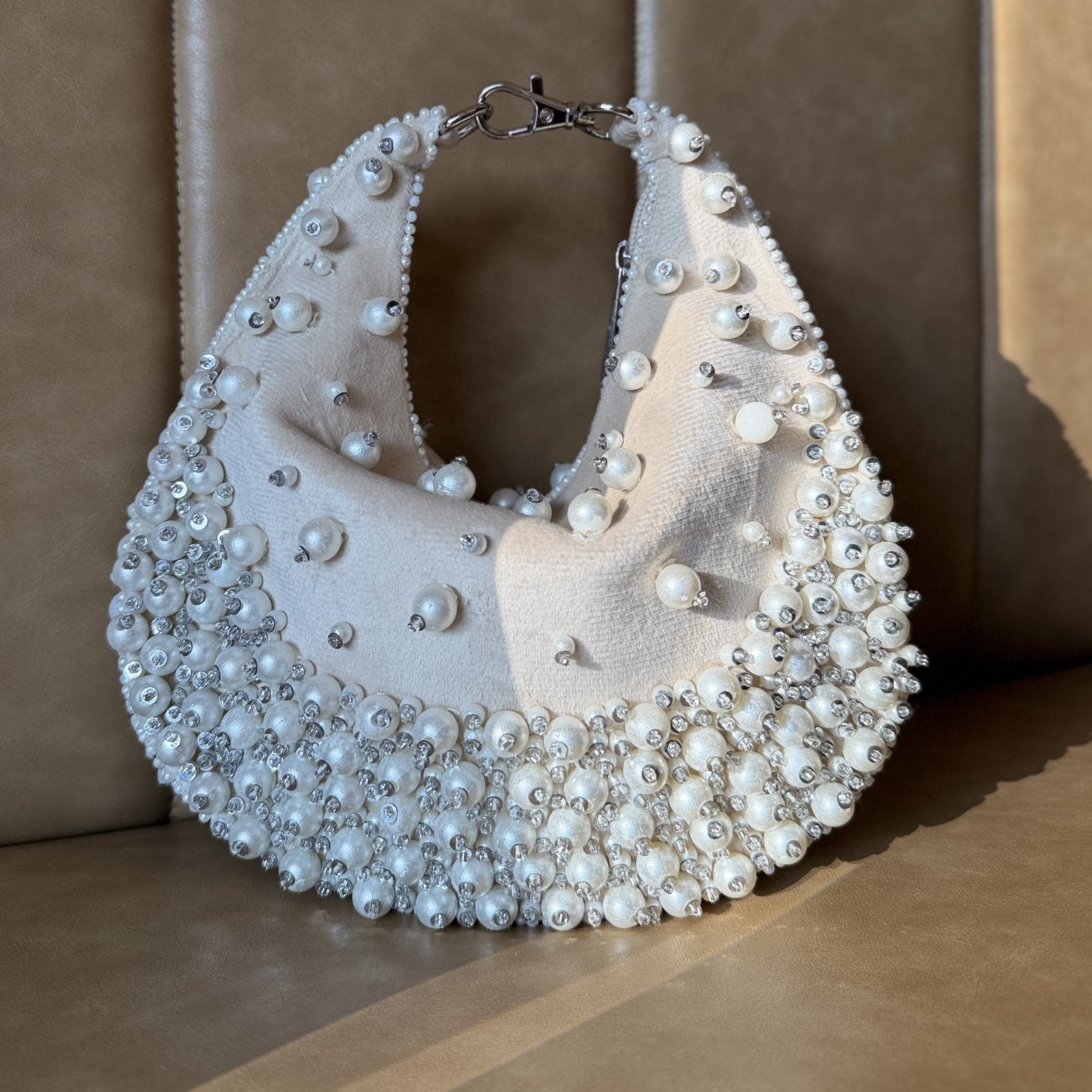 Frosted Pearl Premium Suede Evening Bag