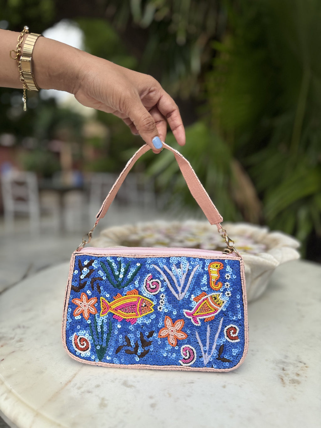 The Funky Fix bag open, showing the spacious interior lining and pocket.