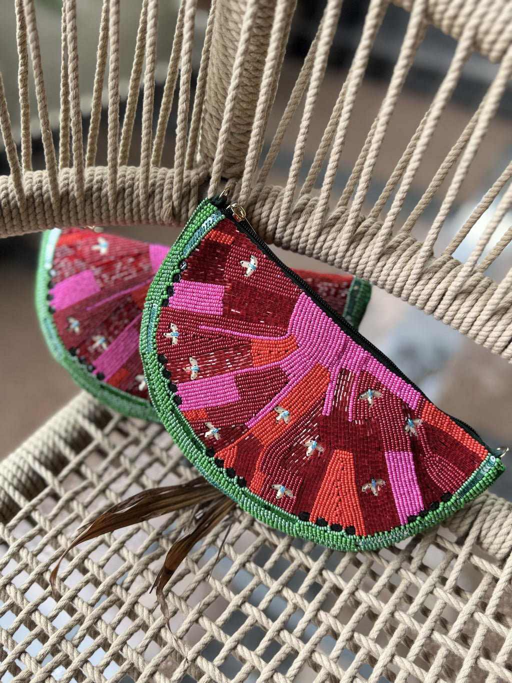 Close-up of the textured green border and red center fabric.