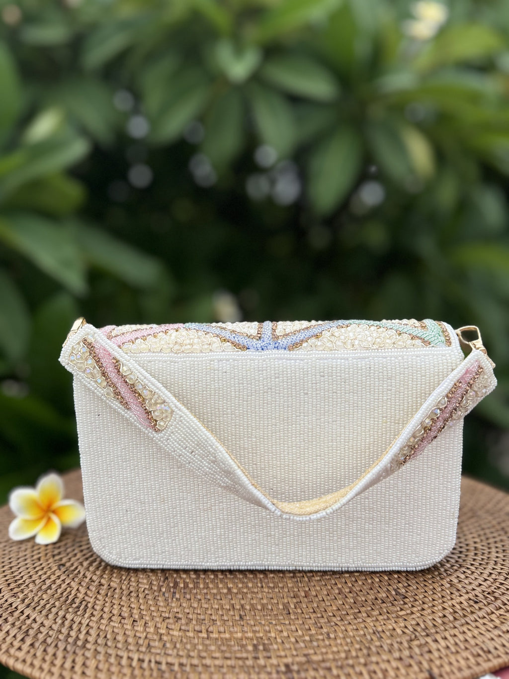 Detailed close-up of the delicate pastel weave and texture.