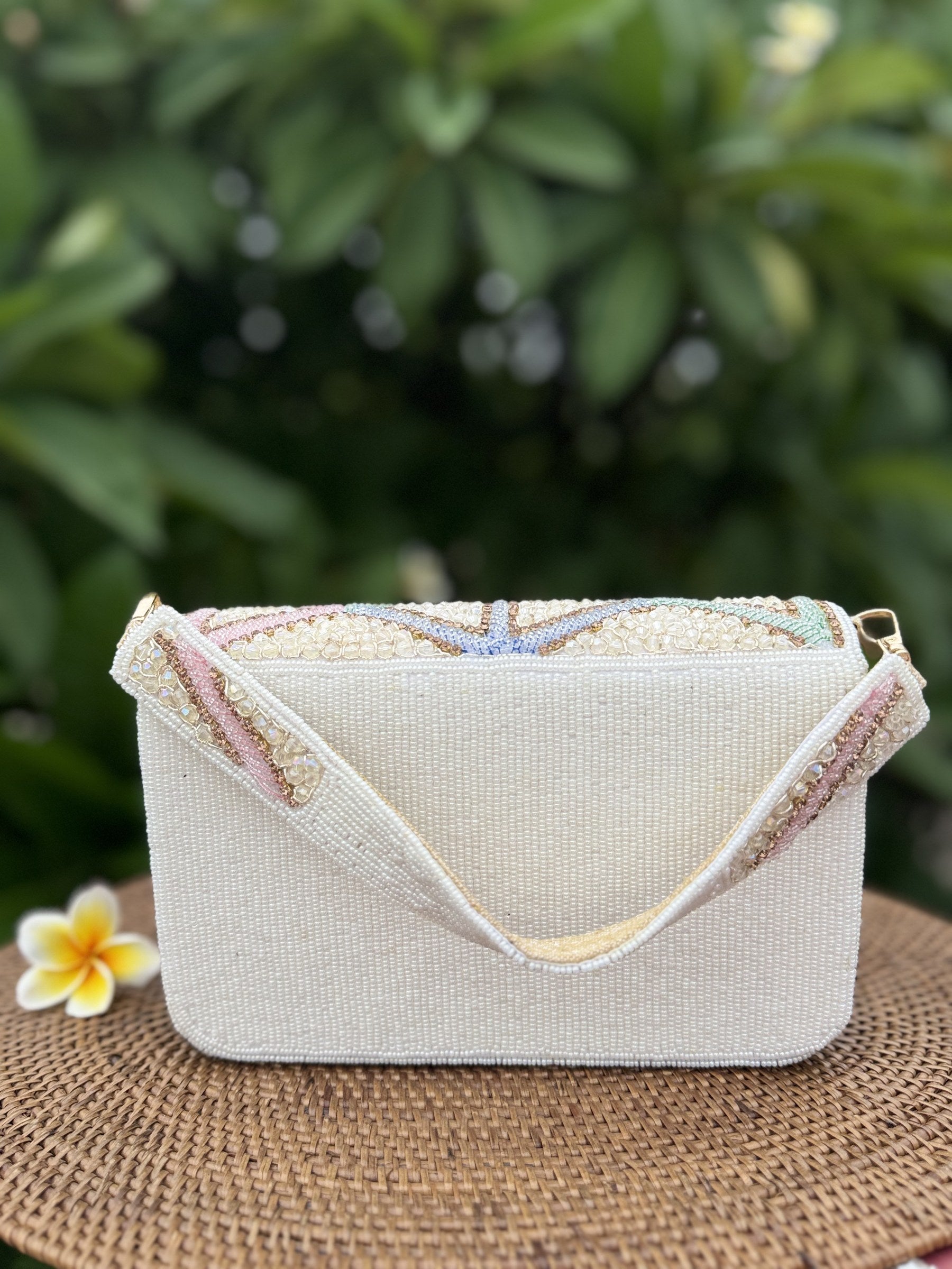 Detailed close-up of the delicate pastel weave and texture.