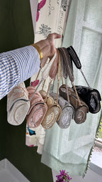 Rear view of the Sunara bag showcasing the consistent warm shimmer.