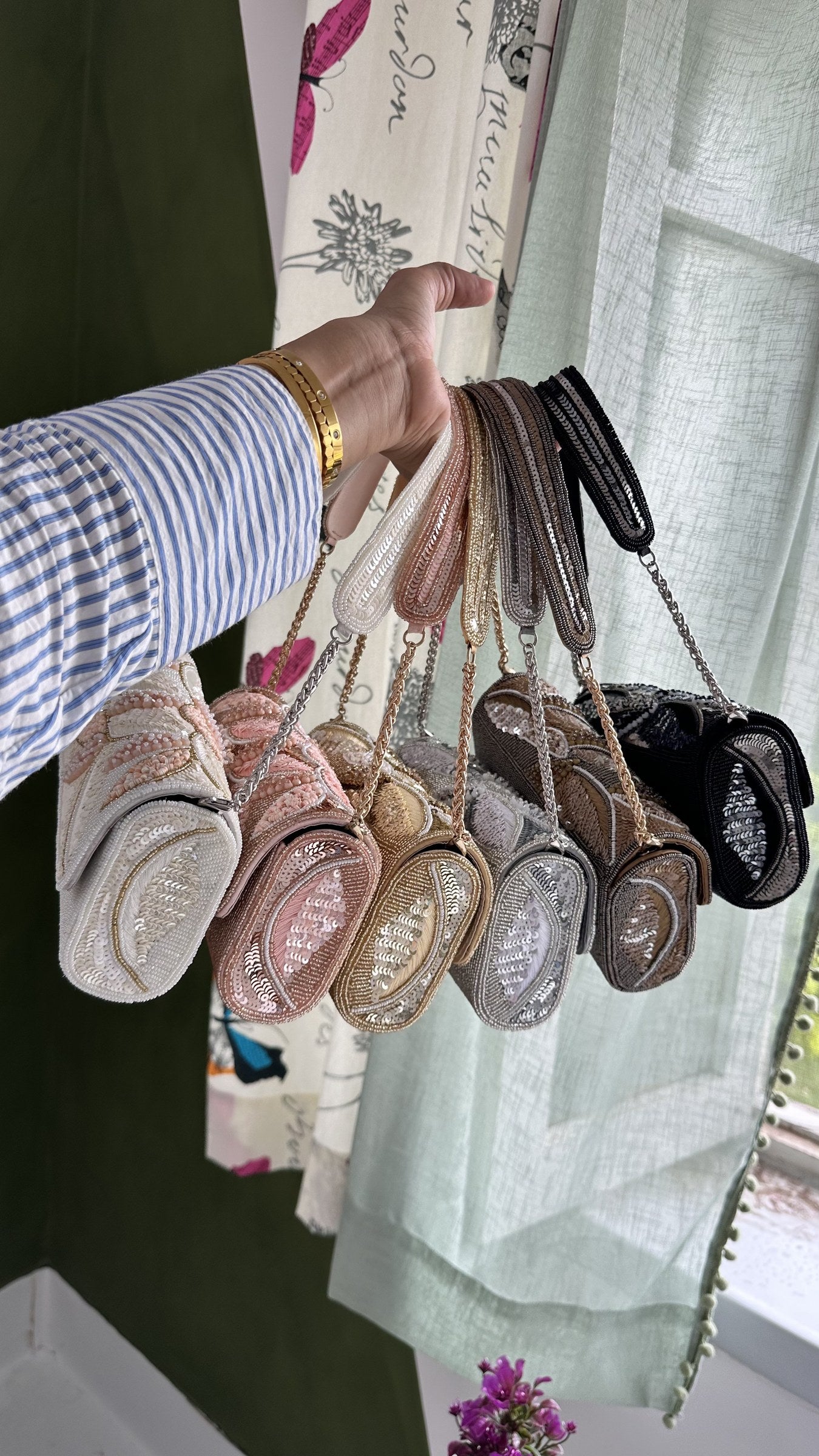 Rear view of the Sunara bag showcasing the consistent warm shimmer.