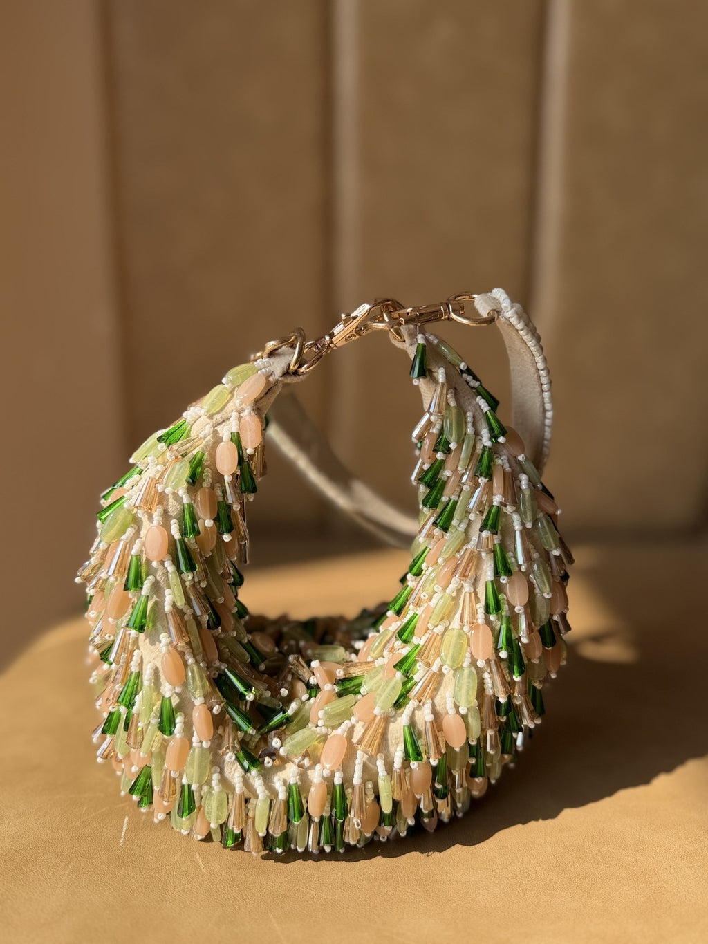 Rear panel view showing consistent hand-beading across the back.